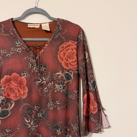 Expressions Vintage Burgundy Maroon Floral Dress - Picture 3 of 5